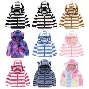 1-6 лет Детская теплая флисовая куртка с капюшоном Детская зимняя куртка на молнии 90
