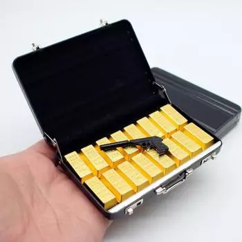 1/6 масштаб миниатюрный кукольный домик имитация 16 искусственных золотых слитков пистолет алюминиевый сплав чемодан набор кукольный домик аксессуары для Барби декоративные 1 Set