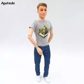 1/6 Одежда для куклы Кена, одежда для куклы Кена, серая футболка и джинсовые джинсы, брюки, брюки для бойфренда Барби, кукла Кена для мальчика серый
