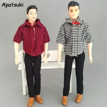 1:6 Одежда для куклы-мальчика Наряды для куклы Кена Клетчатая рубашка и черные брюки Брюки Одежда для парня Барби Кукла Кен Принц чёрный