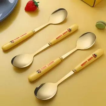 1/6 шт. десертная ложка без заусенцев, теплоизоляция, нержавеющая сталь, мультяшная утка, противоскользящая лопатка для смешивания 1pc