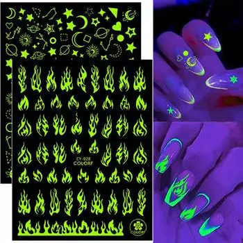 1/6 шт. DIY 3D лак для ногтей наклейка звезда дизайн ногтей блестящая наклейка светящийся эффект пламя наклейки для ногтей