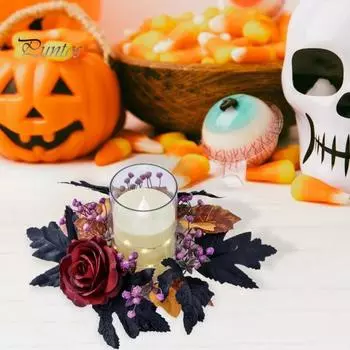 1/6 шт., кольца для свечей на Хэллоуин, кленовый лист, подсвечник ручной работы, венок, стол, центральные детали, украшение для двери, стены, окна на осень, День благодарения 6pcs