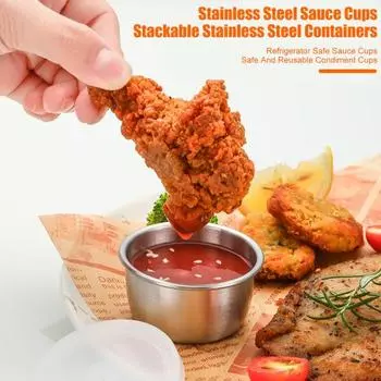 1/6 шт. Контейнеры для заправки салата 40 мл, нержавеющая сталь, стаканчик для соуса, многоразовые, герметичные, с силиконовыми крышками 1pc