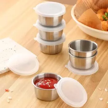 1/6 шт. Контейнеры для заправки салата 40 мл, нержавеющая сталь, стаканчик для соуса, многоразовый, герметичный, приправа для соуса 1pc