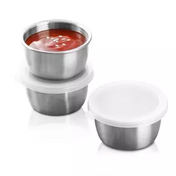 1/6 шт. Контейнеры для заправки салата 40 мл, нержавеющая сталь, стаканчик для соуса, многоразовые, герметичные, с силиконовыми крышками 1pc