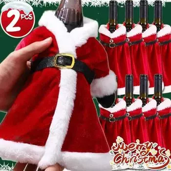 1/6 шт. красное бархатное платье, одежда, чехлы для бутылок вина, рождественские сумки для бутылок вина, рождественские новогодние вечеринки, украшения для стола, подарки 1PC