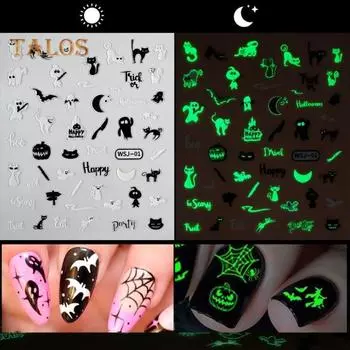 1/6 шт. наклейки для ногтей на Хэллоуин 3D самоклеящиеся слайдеры паутина череп маникюр украшения для натуральных акриловых ногтей светящиеся в темноте наклейки для H