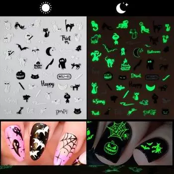 1/6 шт. наклейки для ногтей на Хэллоуин 3D самоклеящиеся слайдеры паутина череп маникюр украшения B