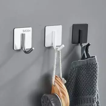 1/6 шт. настенные вешалки из нержавеющей стали, прочные самоклеящиеся крючки для полотенец, устойчивые к коррозии, вешалки для посуды, самоклеящиеся крючки для халатов 1pc белый