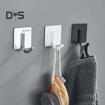 1/6 шт. настенные вешалки из нержавеющей стали, прочные самоклеящиеся крючки для полотенец, устойчивые к коррозии, вешалки для посуды, самоклеящиеся крючки для халатов 1pc серебряный