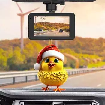 1/6 шт. Подвеска в виде цыпленка со шляпой, акриловое зеркало заднего вида, украшение для салона автомобиля, рождественская елка, подвесное украшение, милые подарки для любителей цыплят 5