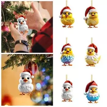 1/6 шт. Подвеска в виде цыпленка со шляпой, акриловое зеркало заднего вида, украшение для салона автомобиля, рождественская елка, подвесное украшение, милые подарки для любителей цыплят 4