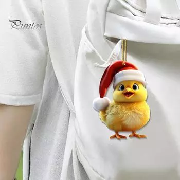 1/6 шт. Подвеска в виде цыпленка со шляпой, акриловое зеркало заднего вида, украшение для салона автомобиля, рождественская елка, подвесное украшение, милые подарки для любителей цыплят 1