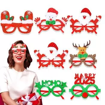1/6 шт. Рождественские очки, блестящая перчатка, Санта, снеговики, деревья, олени, оправа для очков, пластиковые сувениры для праздничных вечеринок, реквизит для фотосъемки D