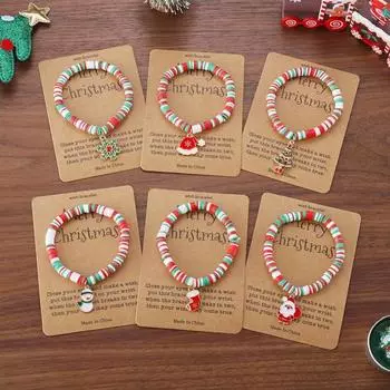 1/6 шт. Рождественский браслет с подвесками и картой Санта-Клауса, снежинки, носок, разноцветный мягкий глинистый браслет ручной работы с бусинами, украшения для девочек, детский рождественский подарок Snowman