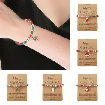 1/6 шт. Рождественский браслет с подвесками и картой Санта-Клауса, снежинки, носок, разноцветный мягкий глинистый браслет ручной работы с бусинами, украшения для девочек, детский рождественский подарок Snowman