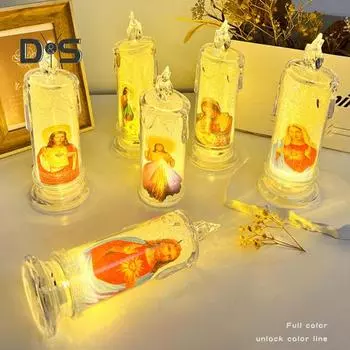 1/6 шт. светодиодные беспламенные молитвенные свечи мерцающие поддельные свечи молитвенные свечи Иисусовы религиозные чайные свечи украшения B