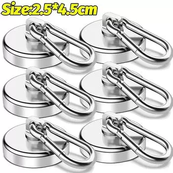 1-6PCS Strong Magnetic Hooks 360°Rotating Carabiner Magnet Ring Keychain Hook Home Kitchen Bathroom Hanging Hangers 4PCS