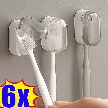 1/6шт настенные полки для хранения зубных щеток самоклеящиеся водонепроницаемые держатели для зубных щеток ванная комната пылезащитный органайзер для зубных щеток About 23.5X30.5X46mm