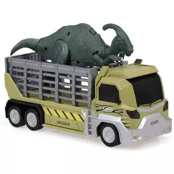 1/75 игрушечный автомобиль динозавров транспортный автомобиль-перевозчик грузовик игрушка откатной автомобиль игрушка с динозавром подарок для детей 1/75-Size:24*8*10cm серый/зелёный