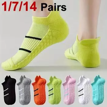 1/7/14 Pairs Striped Women s Sports Socks Fashion Striped Soft and Comfortable Sweat Absorbing Breathable Casual Socks One Size