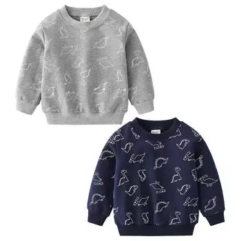 1-7 лет Детский свитер с рисунком динозавра, длинный рукав, пуловер, топ 120