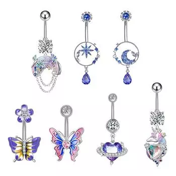 1/7 шт. Подвеска-кольцо для пупка для девочки из нержавеющей стали, пирсинг пупка, луна, сердце, любовь, планета, бабочка, кольцо для живота