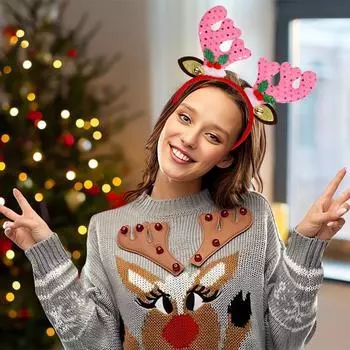 1/7 шт. Рождественская повязка на голову, праздничная шапка Санты, головные уборы из рогов оленя, рождественский костюм для вечеринки, обруч для волос, аксессуар для женщин, взрослых и детей D