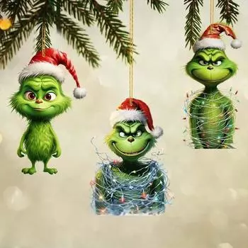 1/7 шт. Рождественские елочные украшения мультфильм зеленый эльф дерево подвесное украшение акриловое рождество A