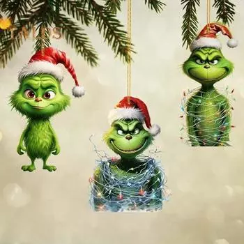 1/7 шт. Рождественские елочные украшения, мультяшный зеленый эльф, подвесное украшение, акриловая рождественская подвеска для праздничного украшения окна автомобиля, стены, дерева A