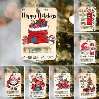 1/7 шт. Рождественский держатель денег, ручной работы, деревянный зажим для денег, украшение для кошелька, размещение дозатора денег, рождественская елка, подвесное украшение для наличных, подарочные карты E