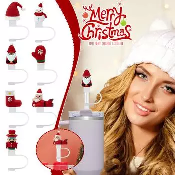 1/7pcs Christmas Series Straw Cap Set For 8mm Caliber Santa Party Stopper Dustproof Straw Straw P0V8 B-1pcs