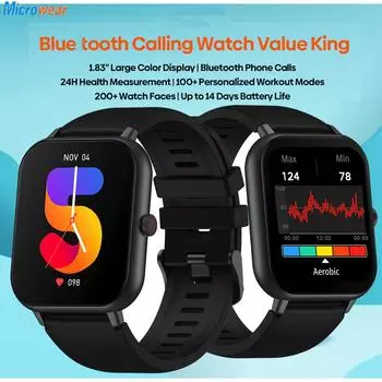 1,83-дюймовые мужские умные часы с функцией Bluetooth и функцией вызова, мониторинг здоровья, спорт, фитнес, водонепроницаемые музыкальные женские умные часы