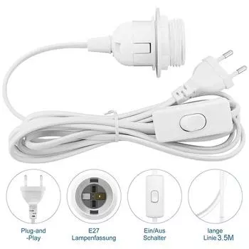 1,8/3,5 м шнур питания кабели E26 E27 полузубчатый держатель лампы с выключателем провод ЕС вилка для подвесных светодиодных лампочек для дома подвесной светильник E27
