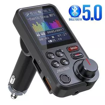 1,8-дюймовый беспроводной автомобильный Bluetooth FM-передатчик Aux Поддержка QC3.0 Зарядка Тяжелый бас-плеер Автомобильное зарядное устройство чёрный