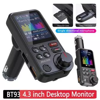 1,8-дюймовый музыкальный проигрыватель с высокими частотами и басами, совместимый с Bluetooth, FM-передатчик, модулятор, AUX, автомобильный комплект громкой связи, автомобильное зарядное устройство, адаптер CHINA