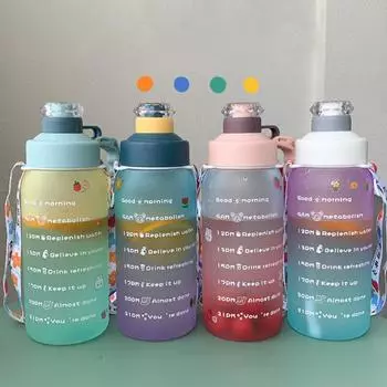 1,8-литровая пластиковая бутылка для воды с градиентным цветом, крышка открывается одним ключом, герметичная, портативная, большая емкость, стакан для воды на открытом воздухе с трубочкой 1.8L синий