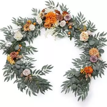 1,8 м искусственная цветочная гирлянда из эвкалиптовых цветов для стола цветочная гирлянда с цветами для свадебной арки фон настенное украшение на День благодарения оранжевый