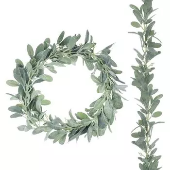 1,8 м искусственная гирлянда из ушек ягненка, зелень с флокированной зеленью, декоративные фермерские лозы для камина или стола, искусственные стебли и палочки для ушек ягненка зелёный