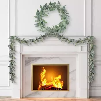 1,8 м искусственная гирлянда из ушек ягненка, зелень с флокированной зеленью, декоративные фермерские лозы для камина или стола, искусственные стебли и палочки для ушек ягненка зелёный