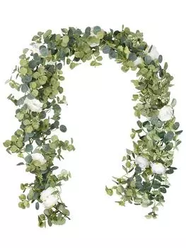 1,8 м искусственный эвкалипт с гирляндой из камелий, подвесной ротанг для дома, сада, свадьбы, фон, настенный декор зелёный