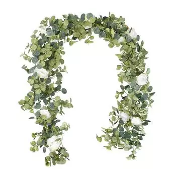 1,8 м искусственный эвкалипт с гирляндой из камелий, подвесной ротанговый домашний сад, свадебный фон, настенный декор слоновая кость