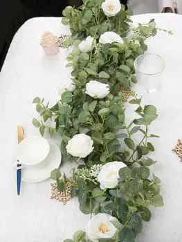 1,8 м искусственный эвкалипт с гирляндой из камелий, подвесной ротанг для свадебной арки, стола, вечеринки, декора и украшения спальни зелёный