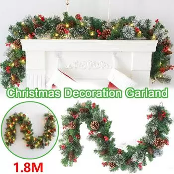 1,8 м рождественские украшения гирлянда с шишками искусственные рождественские венки для дома рождественская елка лестница дверь новогодний декор ротанг зелёный