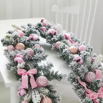 1,8 м рождественский венок со светом подарок DIY декоративный ротанг настенный орнамент для улицы розовый