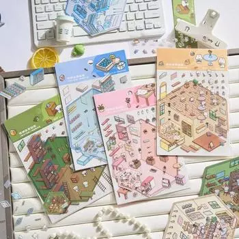 1/8 шт DIY 3D наклейки для дома телефон/ноутбук мультфильм миниатюрные сцены наклейки десерт магазин книжный магазин наклейки C