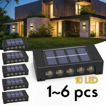 1 ~ 8 шт. солнечный светильник, уличный настенный светильник, уличный IP65, водонепроницаемый, 10 светодиодов, освещение вверх и вниз, домашний сад, крыльцо, украшение двора