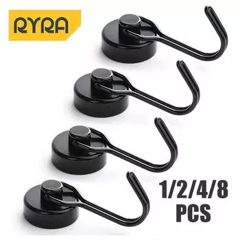 1-8PC Heavy Duty Magnetic Hook Strong Neodymium Magnets Hooks For Refrigerator Grill Key Towel Holder Kitchen Home Accessories as show