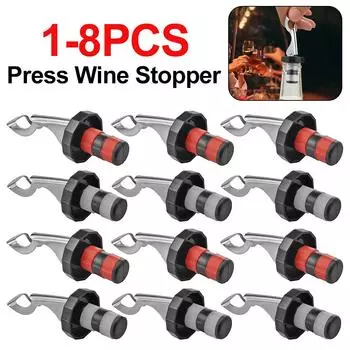 1-8pcs Press Wine Stopper Vacuum Sealed Plug Wine Bottle Stopper Wine Saver Caps Barware Kitchen Tools Wine Bottle Stopper